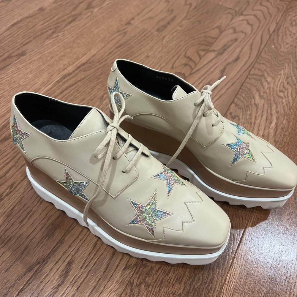 Stella mccartney rainbow glitter star beige Elyse platform sneakers 39